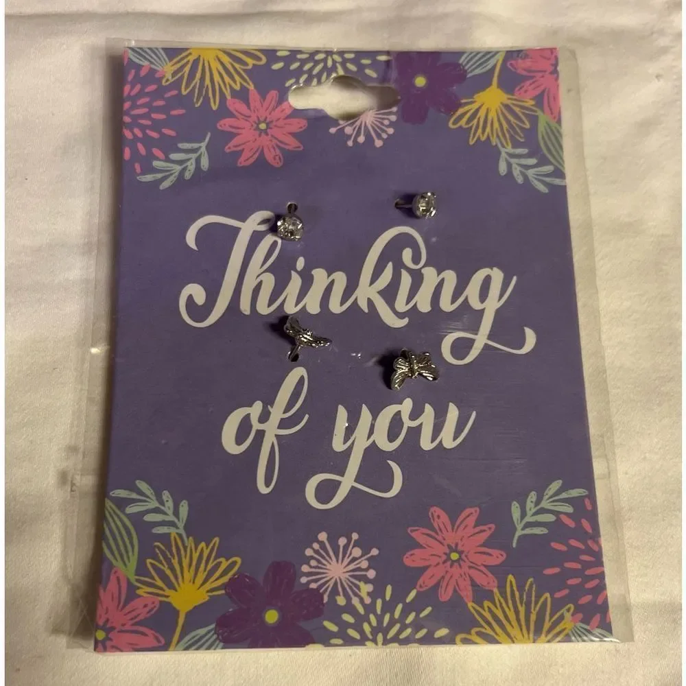 🦋$3 “Thinking of You” 2 pairs of stud earrings